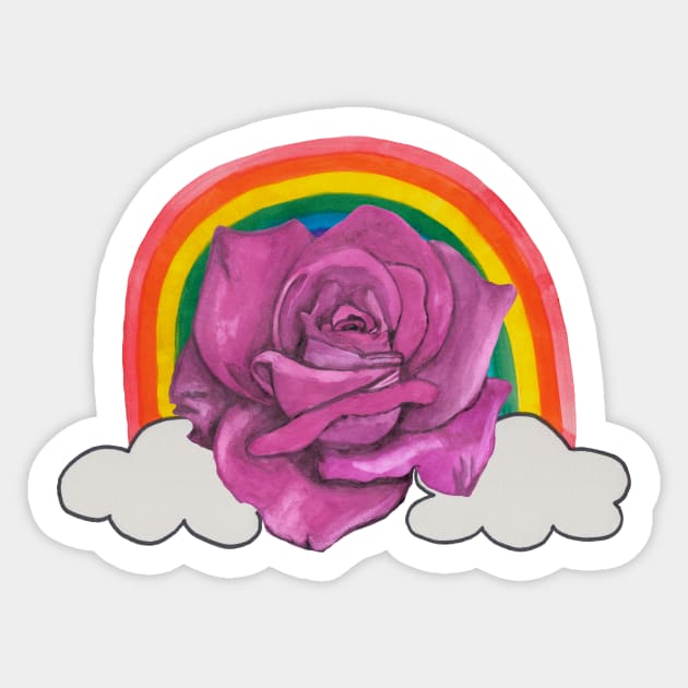 Pink rose with rainbow and clouds Sticker by deadblackpony